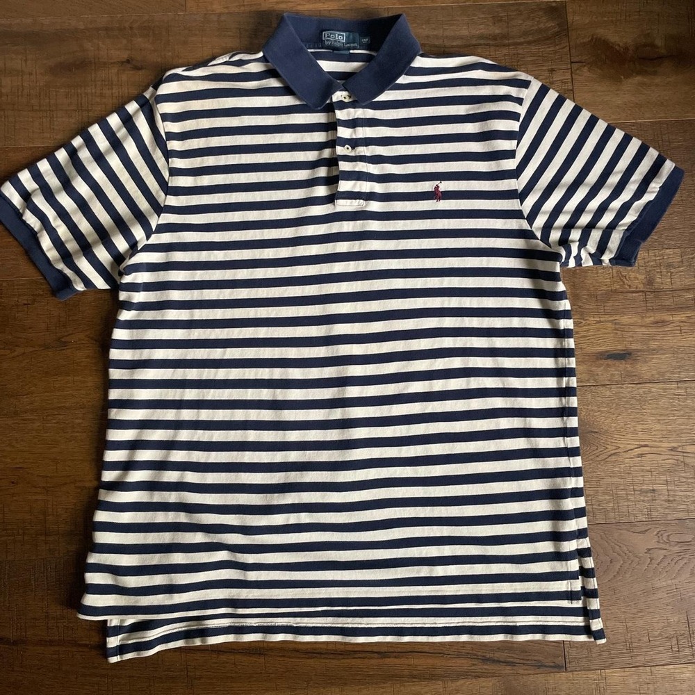 Polo Ralph Lauren Polo Shirt Mens XXL Navy Preppy Striped Vintage Short Sleeve